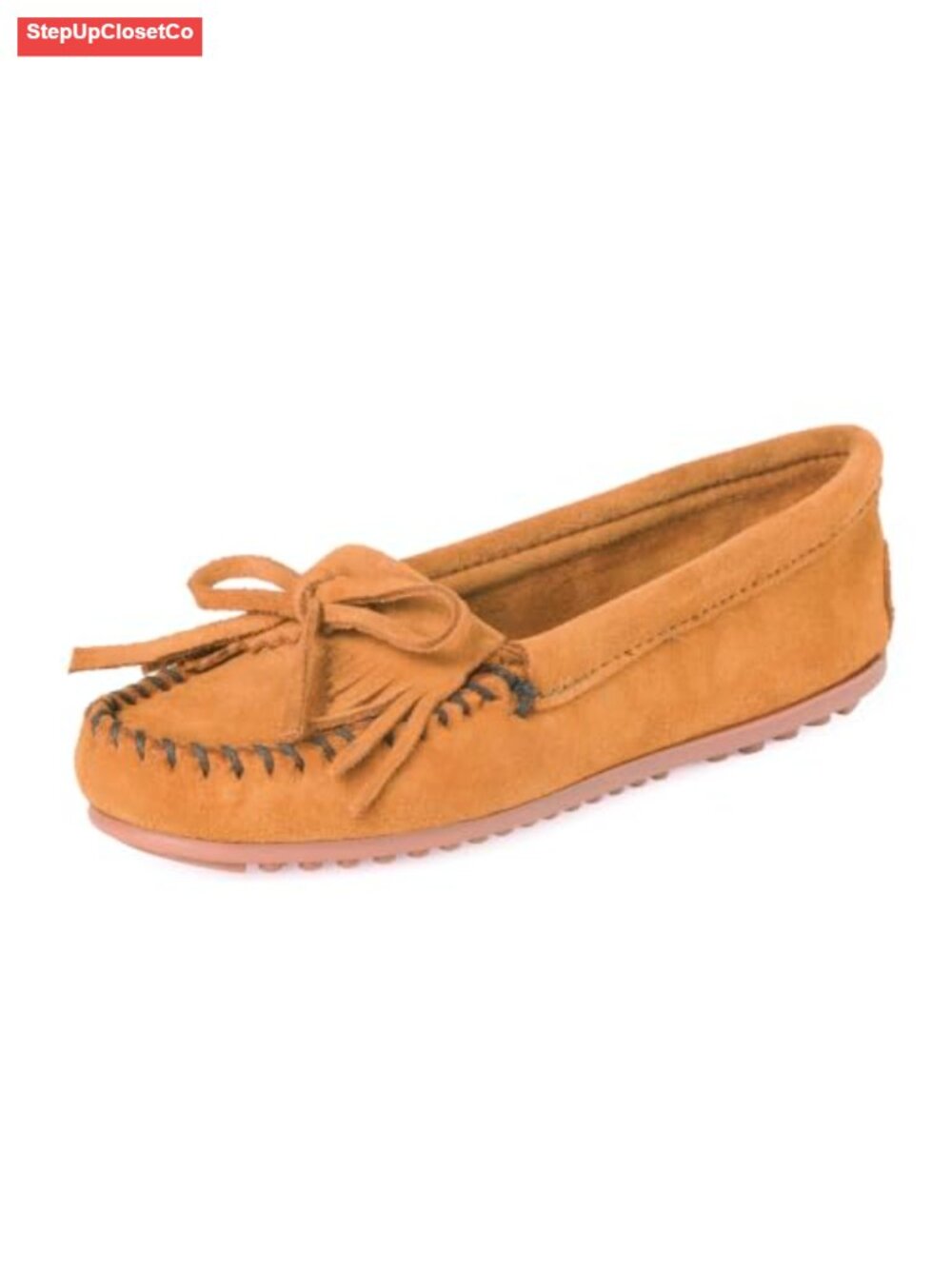 Suede Hardsole Mocc-On Loafers with Fringe Beaded Bow